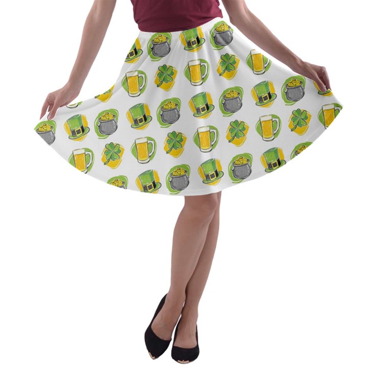 St Patrick S Day Background Symbols A-line Skater Skirt