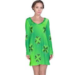 Shamrock Green Pattern Design Long Sleeve Nightdress by Simbadda