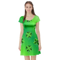 Shamrock Green Pattern Design Short Sleeve Skater Dress by Simbadda