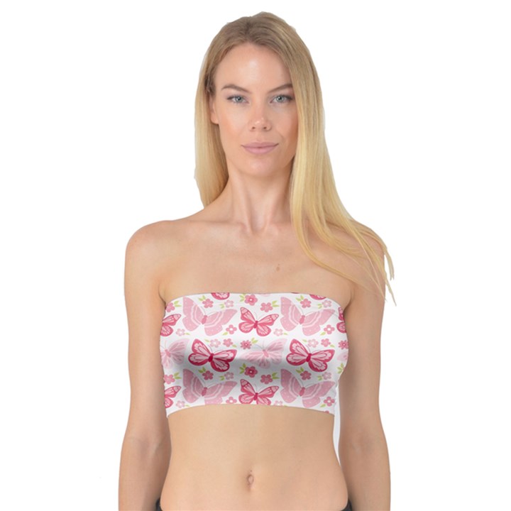 Cute Pink Flowers And Butterflies pattern  Bandeau Top