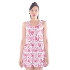 Cute Pink Flowers And Butterflies Pattern  Scoop Neck Skater Dress by TastefulDesigns