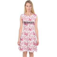 Cute Pink Flowers And Butterflies Pattern  Capsleeve Midi Dress by TastefulDesigns