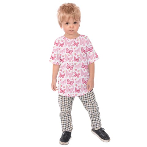 Cute Pink Flowers And Butterflies Pattern  Kids  Raglan Tee by TastefulDesigns