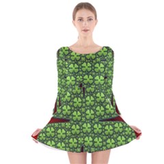 Shamrock Irish Ireland Clover Day Long Sleeve Velvet Skater Dress by Simbadda