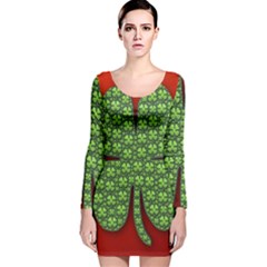 Shamrock Irish Ireland Clover Day Long Sleeve Velvet Bodycon Dress by Simbadda