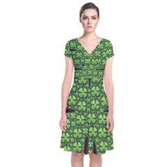 Shamrock Irish Ireland Clover Day Short Sleeve Front Wrap Dress by Simbadda