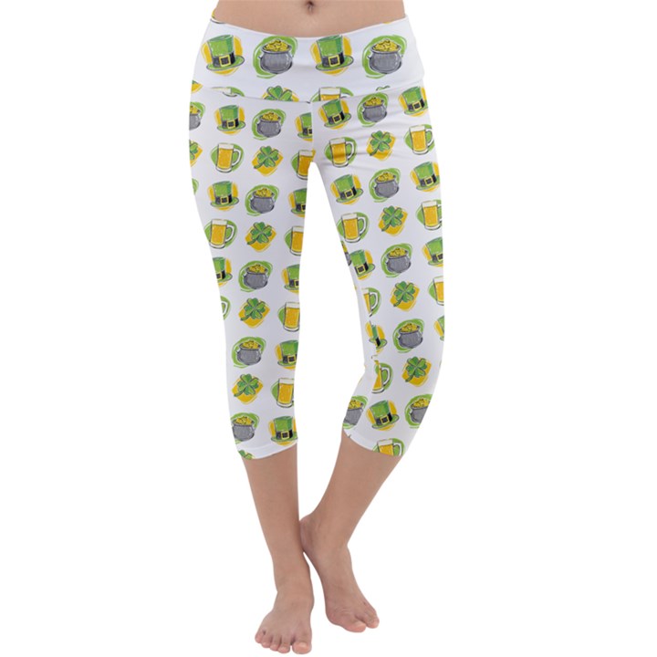 St Patrick S Day Background Symbols Capri Yoga Leggings