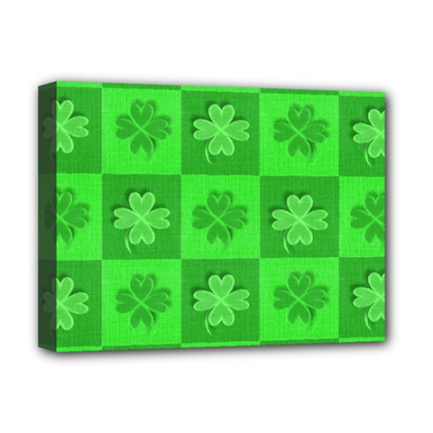 Fabric Shamrocks Clovers Deluxe Canvas 16  X 12   by Simbadda