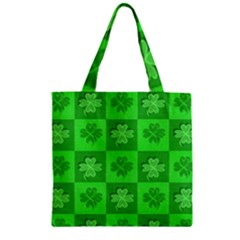 Fabric Shamrocks Clovers Zipper Grocery Tote Bag by Simbadda