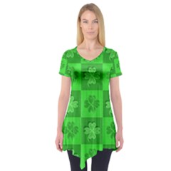 Fabric Shamrocks Clovers Short Sleeve Tunic  by Simbadda