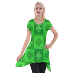 Fabric Shamrocks Clovers Short Sleeve Side Drop Tunic by Simbadda