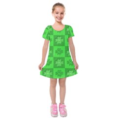 Fabric Shamrocks Clovers Kids  Short Sleeve Velvet Dress by Simbadda