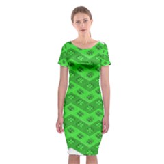 Shamrocks 3d Fabric 4 Leaf Clover Classic Short Sleeve Midi Dress by Simbadda