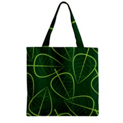 Vector Seamless Green Leaf Pattern Zipper Grocery Tote Bag by Simbadda