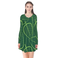 Vector Seamless Green Leaf Pattern Flare Dress