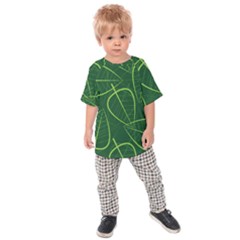 Vector Seamless Green Leaf Pattern Kids  Raglan Tee