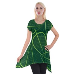 Vector Seamless Green Leaf Pattern Short Sleeve Side Drop Tunic