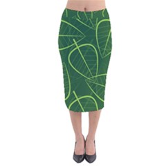 Vector Seamless Green Leaf Pattern Velvet Midi Pencil Skirt