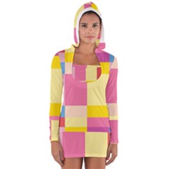 Colorful Squares Background Women s Long Sleeve Hooded T-shirt by Simbadda