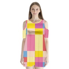 Colorful Squares Background Shoulder Cutout Velvet  One Piece