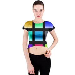 Colorful Background Squares Crew Neck Crop Top by Simbadda