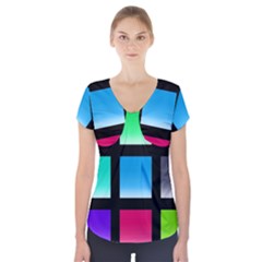 Colorful Background Squares Short Sleeve Front Detail Top by Simbadda