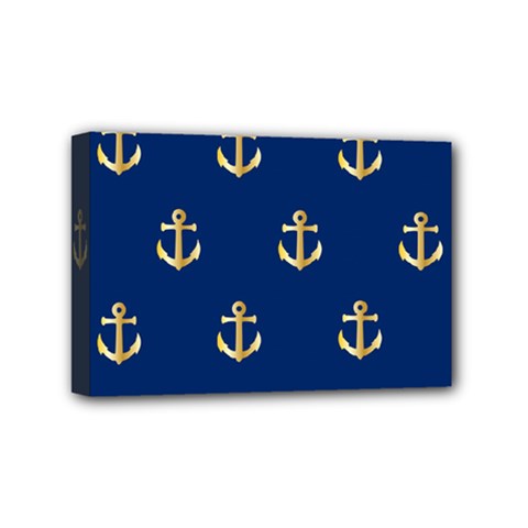 Gold Anchors On Blue Background Pattern Mini Canvas 6  X 4  by Simbadda