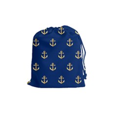 Gold Anchors On Blue Background Pattern Drawstring Pouches (medium)  by Simbadda