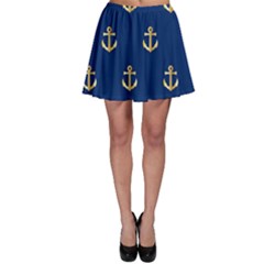 Gold Anchors On Blue Background Pattern Skater Skirt by Simbadda