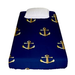 Gold Anchors On Blue Background Pattern Fitted Sheet (single Size)