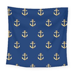 Gold Anchors On Blue Background Pattern Square Tapestry (large)