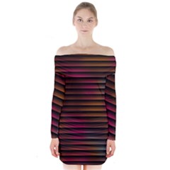 Colorful Venetian Blinds Effect Long Sleeve Off Shoulder Dress by Simbadda