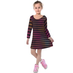 Colorful Venetian Blinds Effect Kids  Long Sleeve Velvet Dress