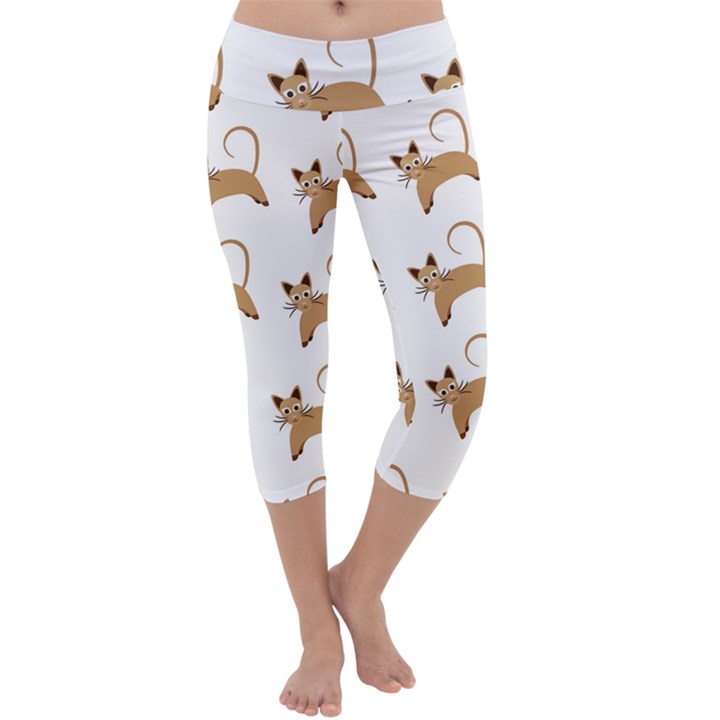 Cute Cats Seamless Wallpaper Background Pattern Capri Yoga Leggings