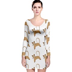 Cute Cats Seamless Wallpaper Background Pattern Long Sleeve Velvet Bodycon Dress