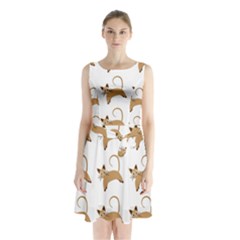 Cute Cats Seamless Wallpaper Background Pattern Sleeveless Chiffon Waist Tie Dress by Simbadda