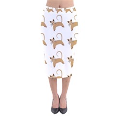 Cute Cats Seamless Wallpaper Background Pattern Velvet Midi Pencil Skirt