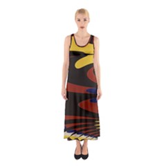 Peacock Abstract Fractal Sleeveless Maxi Dress by Simbadda