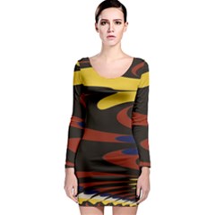 Peacock Abstract Fractal Long Sleeve Bodycon Dress by Simbadda