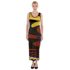 Peacock Abstract Fractal Fitted Maxi Dress by Simbadda