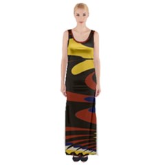 Peacock Abstract Fractal Maxi Thigh Split Dress by Simbadda