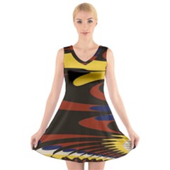 Peacock Abstract Fractal V-neck Sleeveless Skater Dress by Simbadda