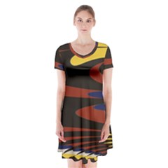 Peacock Abstract Fractal Short Sleeve V-neck Flare Dress by Simbadda