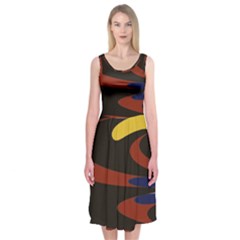 Peacock Abstract Fractal Midi Sleeveless Dress by Simbadda