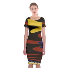 Peacock Abstract Fractal Classic Short Sleeve Midi Dress by Simbadda