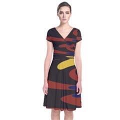 Peacock Abstract Fractal Short Sleeve Front Wrap Dress by Simbadda