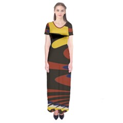 Peacock Abstract Fractal Short Sleeve Maxi Dress by Simbadda