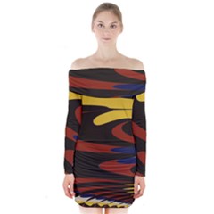 Peacock Abstract Fractal Long Sleeve Off Shoulder Dress by Simbadda