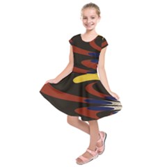 Peacock Abstract Fractal Kids  Short Sleeve Dress by Simbadda