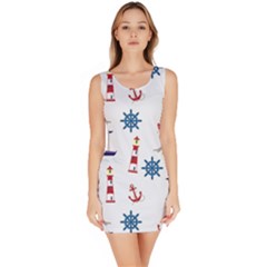 Seaside Nautical Themed Pattern Seamless Wallpaper Background Sleeveless Bodycon Dress by Simbadda